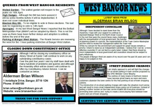 West Bangor News (104) - New Year 2011. Brian Wilson North Down Councillor, first Green Party MLA in Northern Ireland