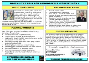 West Bangor News (106) Summer 2011 - Election Edition, Brian Wilson North Down Councillor, first Green Party MLA in Northern Ireland