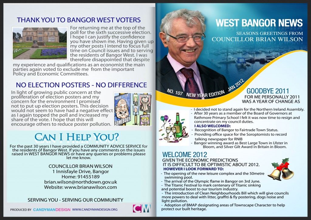 West Bangor News (107) New Year Brian Wilson North Down Councillor, first Green Party MLA in Northern Ireland